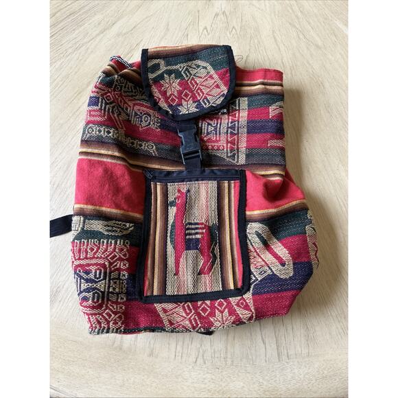 Peruvian Manta Boho Backpack Colorful Tribal Aztec Southwest Llama Hippie Ethno - Picture 1 of 9